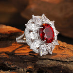 Load image into Gallery viewer, 6.5 Ct Oval Cut Lab Ruby Art Deco Inspired Engagement Ring
