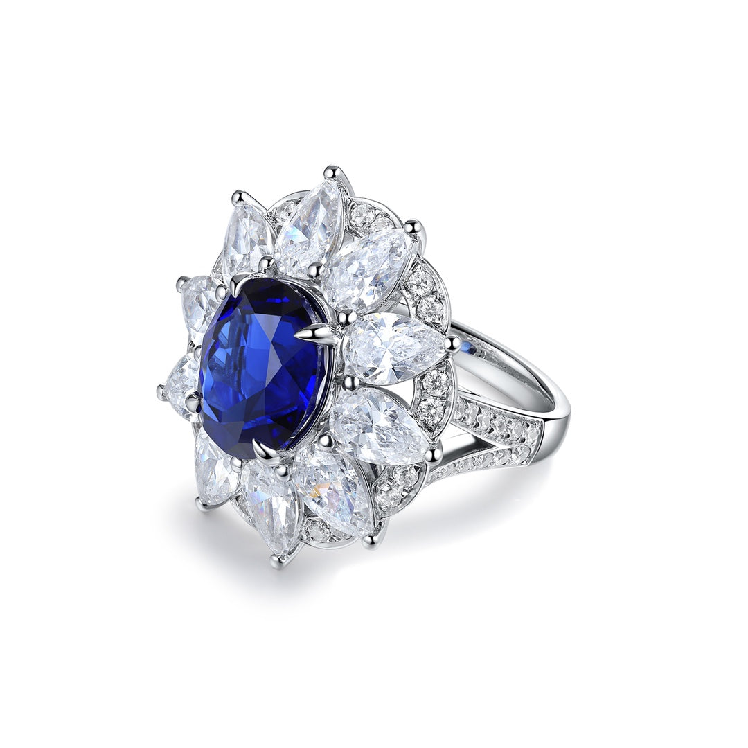 6.5 Ct Oval Cut Lab Blue Sapphire Art Deco Inspired Engagement Ring