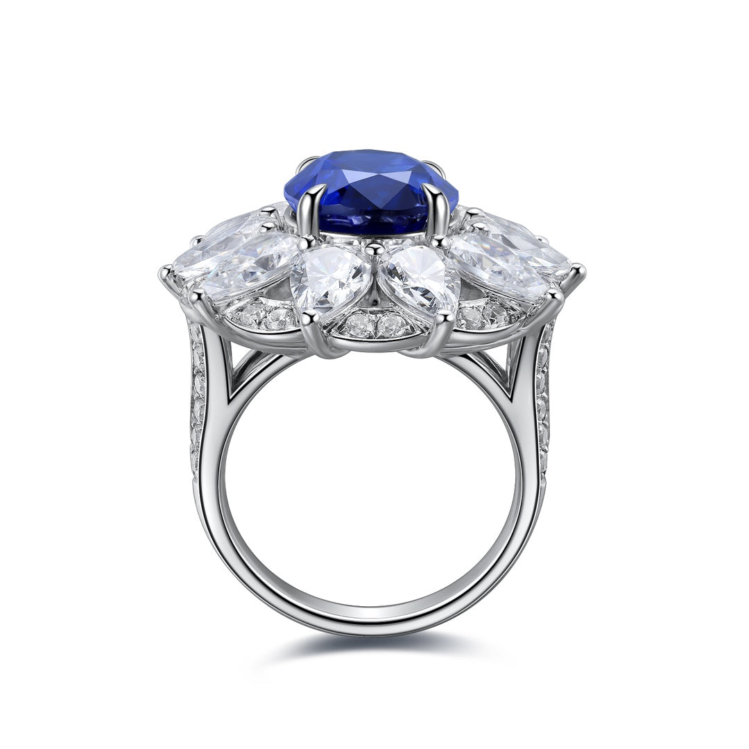 6.5 Ct Oval Cut Lab Blue Sapphire Art Deco Inspired Engagement Ring