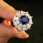 Load image into Gallery viewer, 6.5 Ct Oval Cut Lab Blue Sapphire Art Deco Inspired Engagement Ring
