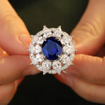 Load image into Gallery viewer, 6.5 Ct Oval Cut Lab Blue Sapphire Art Deco Inspired Engagement Ring
