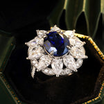 Load image into Gallery viewer, 6.5 Ct Oval Cut Lab Blue Sapphire Art Deco Inspired Engagement Ring
