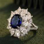 Load image into Gallery viewer, 6.5 Ct Oval Cut Lab Blue Sapphire Art Deco Inspired Engagement Ring
