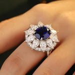 Load image into Gallery viewer, 6.5 Ct Oval Cut Lab Blue Sapphire Art Deco Inspired Engagement Ring
