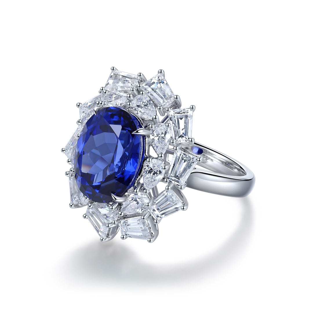 Luxury 5 Ct Oval Lab Blue Sapphire Cluster Engagement Ring