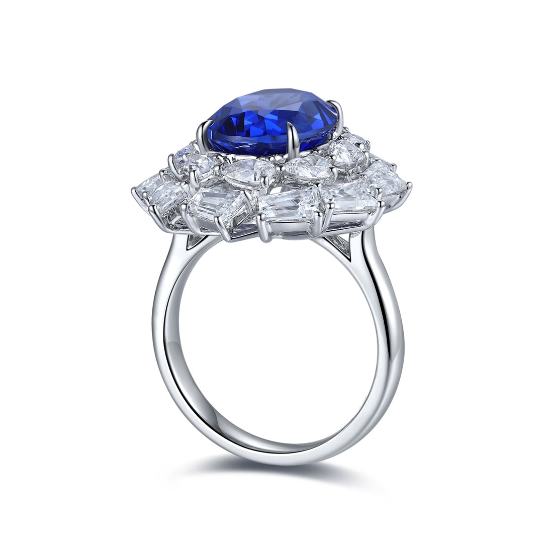 Luxury 5 Ct Oval Lab Blue Sapphire Cluster Engagement Ring