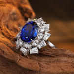 Load image into Gallery viewer, Luxury 5 Ct Oval Lab Blue Sapphire Cluster Engagement Ring
