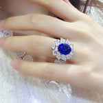 Load image into Gallery viewer, Luxury 5 Ct Oval Lab Blue Sapphire Cluster Engagement Ring
