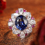 Load image into Gallery viewer, Mixed Color Cluster 5 Ct Oval Cut Lab Blue Sapphire Engagement Ring
