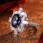 Load image into Gallery viewer, Mixed Color Cluster 5 Ct Oval Cut Lab Blue Sapphire Engagement Ring
