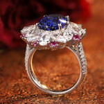 Load image into Gallery viewer, Mixed Color Cluster 5 Ct Oval Cut Lab Blue Sapphire Engagement Ring
