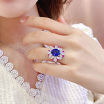 Load image into Gallery viewer, Mixed Color Cluster 5 Ct Oval Cut Lab Blue Sapphire Engagement Ring
