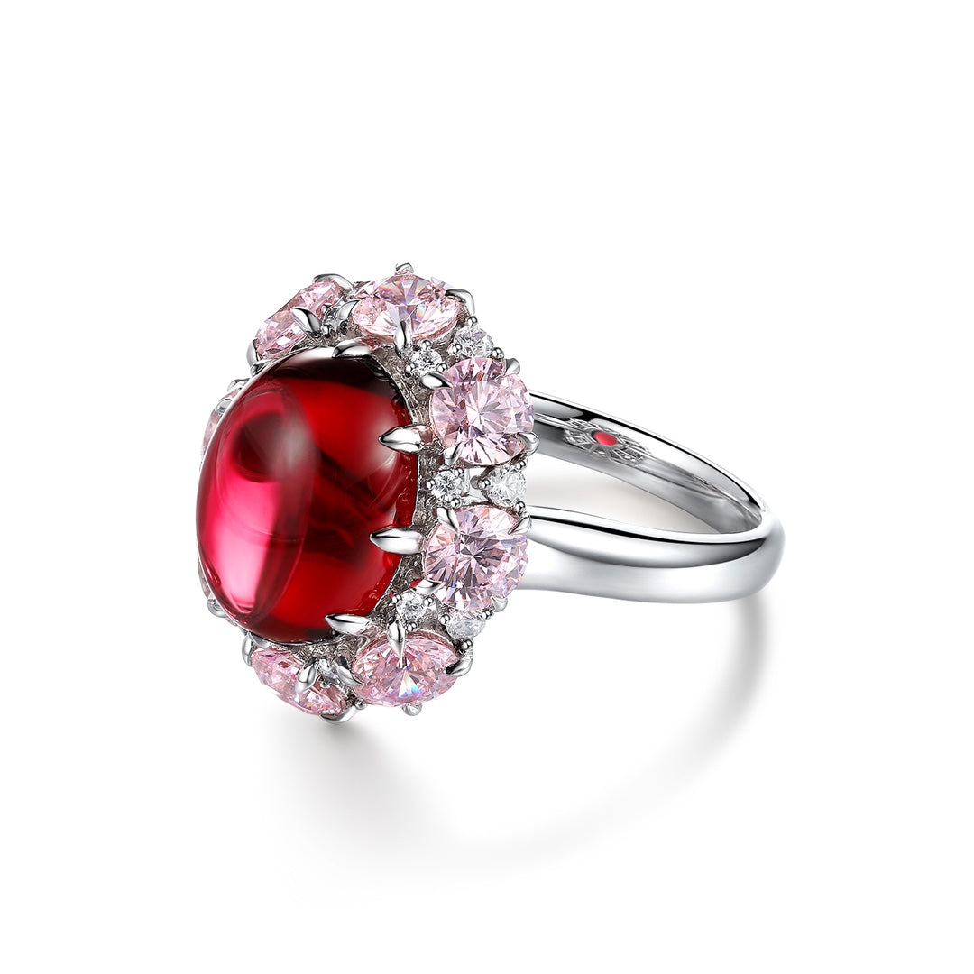 Pink Cluster 7 Ct Oval Shape Lab Ruby Engagement Ring