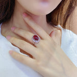 Load image into Gallery viewer, Pink Cluster 7 Ct Oval Shape Lab Ruby Engagement Ring
