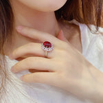 Load image into Gallery viewer, Pink Cluster 7 Ct Oval Shape Lab Ruby Engagement Ring
