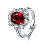 Load image into Gallery viewer, Big Oval Halo 3 Ct Oval Cut Lab Ruby Engagement Ring
