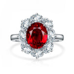 Load image into Gallery viewer, Big Oval Halo 3 Ct Oval Cut Lab Ruby Engagement Ring
