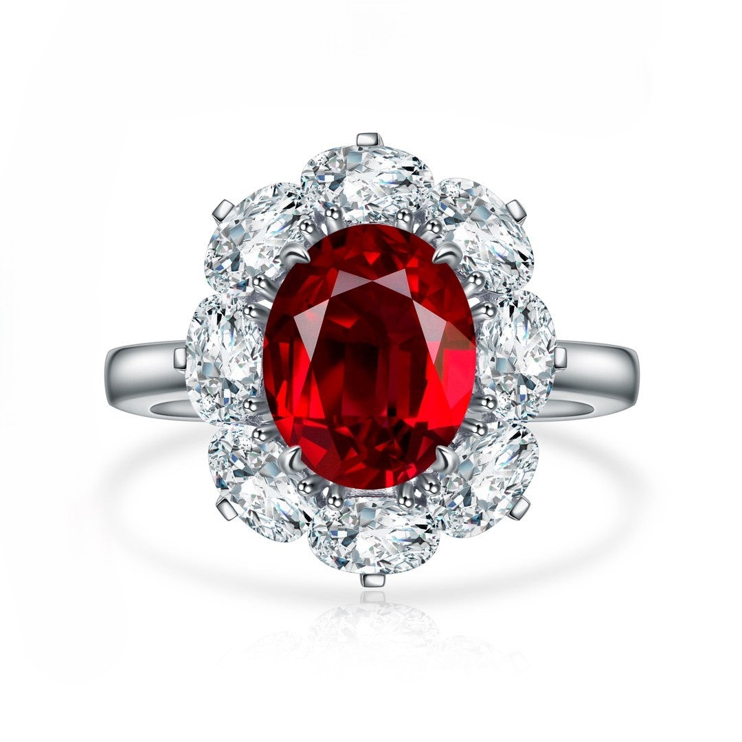 Big Oval Halo 3 Ct Oval Cut Lab Ruby Engagement Ring