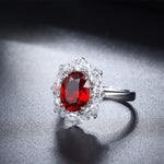 Load image into Gallery viewer, Big Oval Halo 3 Ct Oval Cut Lab Ruby Engagement Ring
