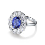 Load image into Gallery viewer, Big Pear Halo 3.5 Ct Oval Cut Lab Blue Sapphire Engagement Ring
