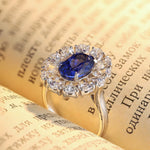 Load image into Gallery viewer, Big Pear Halo 3.5 Ct Oval Cut Lab Blue Sapphire Engagement Ring
