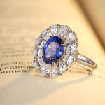 Load image into Gallery viewer, Big Pear Halo 3.5 Ct Oval Cut Lab Blue Sapphire Engagement Ring
