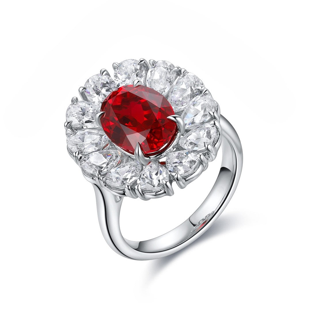 Big Pear Halo 3.5 Ct Oval Cut Lab Ruby Engagement Ring