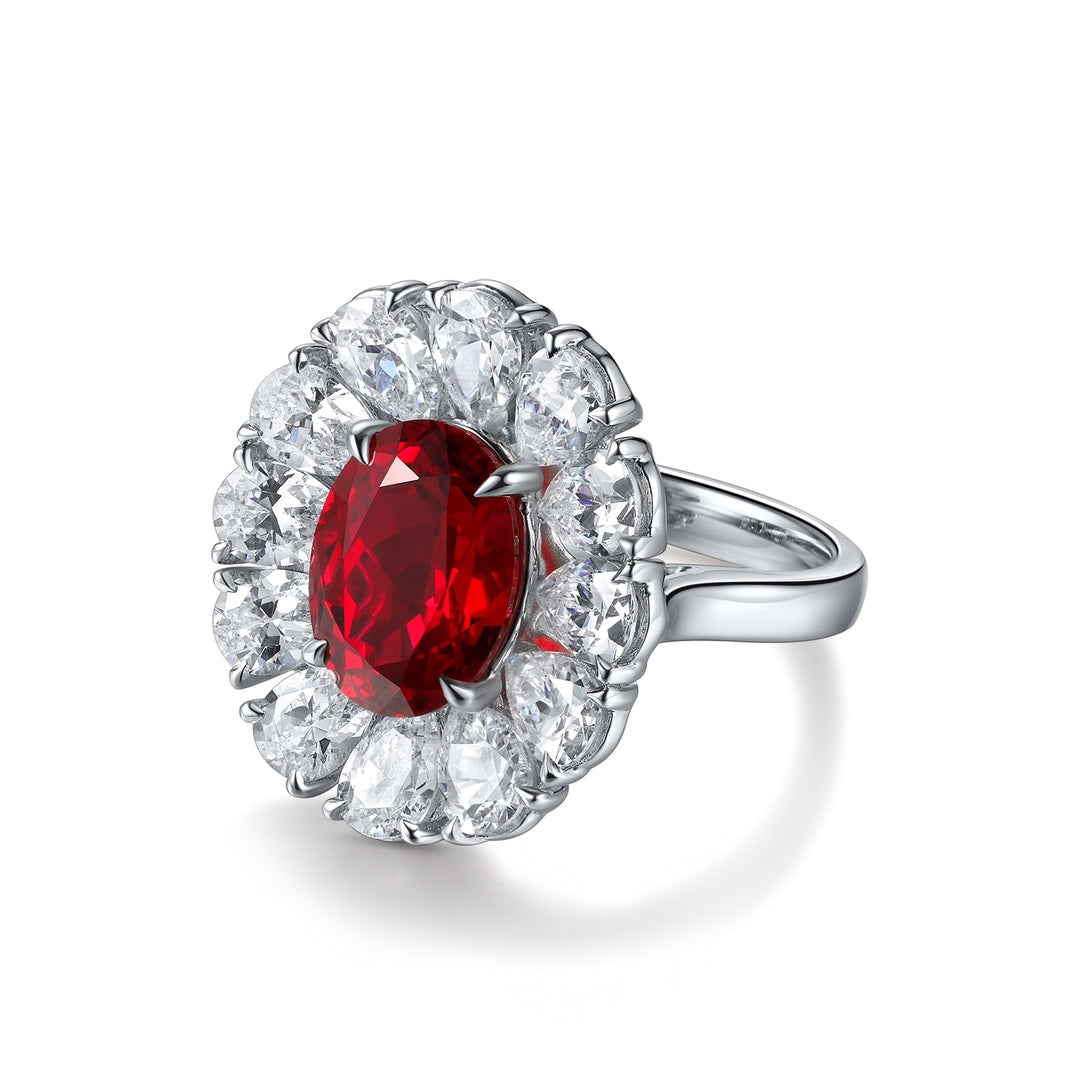 Big Pear Halo 3.5 Ct Oval Cut Lab Ruby Engagement Ring