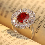 Load image into Gallery viewer, Big Pear Halo 3.5 Ct Oval Cut Lab Ruby Engagement Ring
