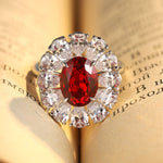 Load image into Gallery viewer, Big Pear Halo 3.5 Ct Oval Cut Lab Ruby Engagement Ring
