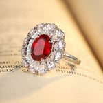 Load image into Gallery viewer, Big Pear Halo 3.5 Ct Oval Cut Lab Ruby Engagement Ring
