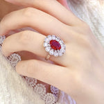 Load image into Gallery viewer, Big Pear Halo 3.5 Ct Oval Cut Lab Ruby Engagement Ring
