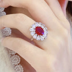 Load image into Gallery viewer, Big Pear Halo 3.5 Ct Oval Cut Lab Ruby Engagement Ring
