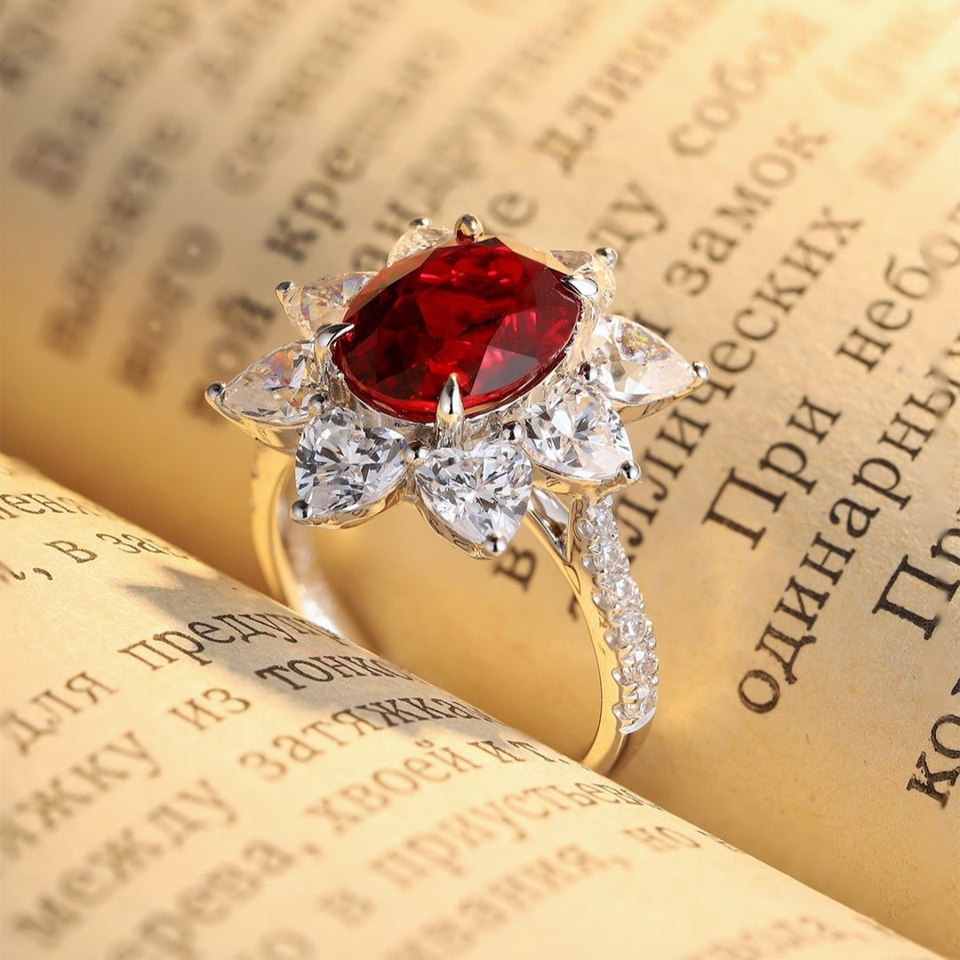 Sunny Heart Halo 4 Ct Lab Ruby Engagement Ring