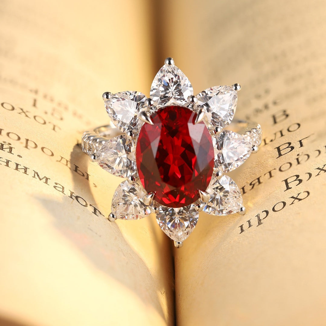 Sunny Heart Halo 4 Ct Lab Ruby Engagement Ring