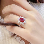 Load image into Gallery viewer, Sunny Heart Halo 4 Ct Lab Ruby Engagement Ring
