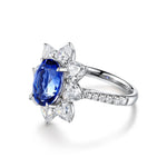 Load image into Gallery viewer, Sunny Heart Halo 4 Ct Lab Blue Sapphire Engagement Ring
