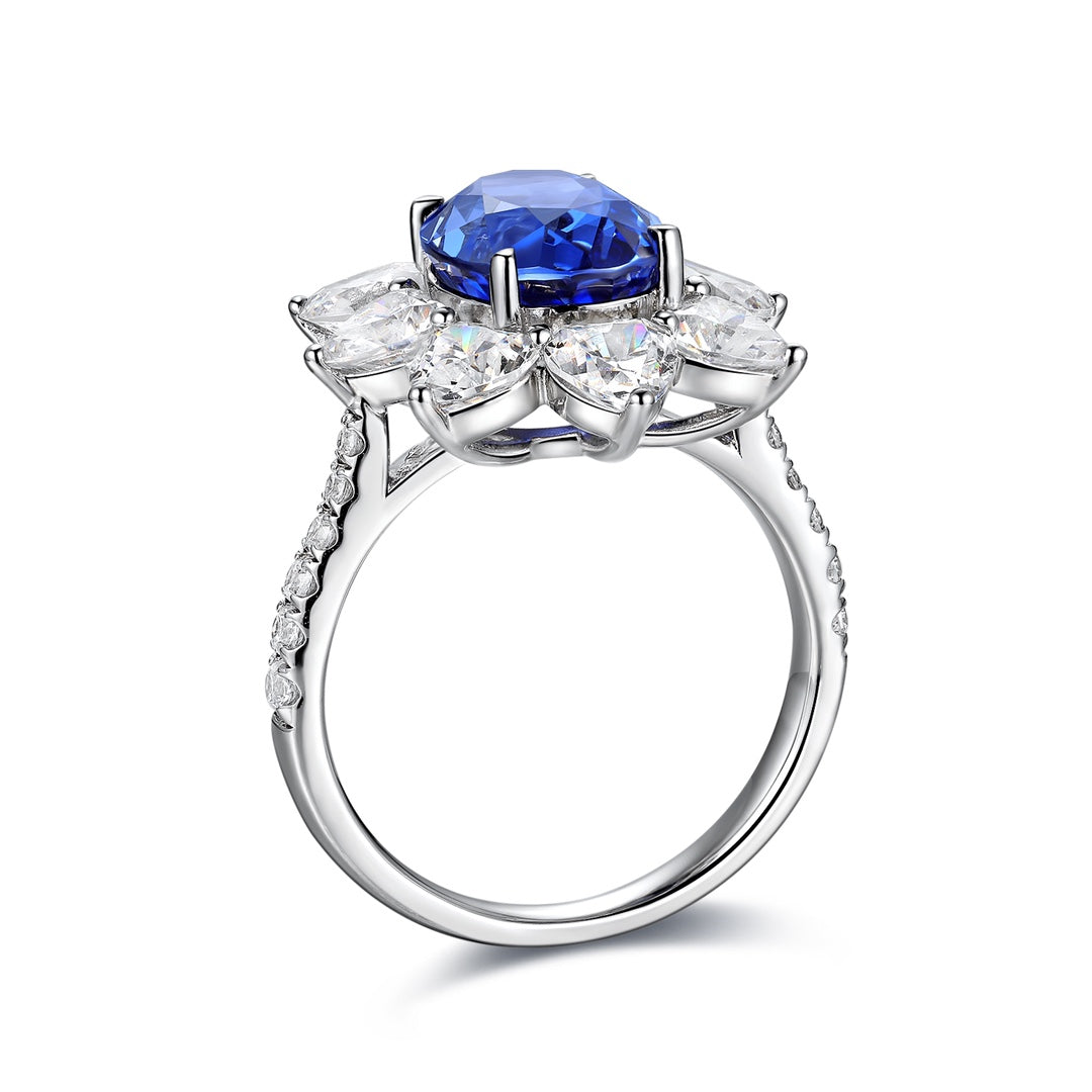 Sunny Heart Halo 4 Ct Lab Blue Sapphire Engagement Ring