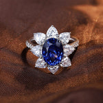 Load image into Gallery viewer, Sunny Heart Halo 4 Ct Lab Blue Sapphire Engagement Ring
