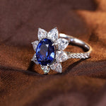 Load image into Gallery viewer, Sunny Heart Halo 4 Ct Lab Blue Sapphire Engagement Ring
