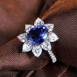 Load image into Gallery viewer, Sunny Heart Halo 4 Ct Lab Blue Sapphire Engagement Ring
