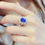 Load image into Gallery viewer, Sunny Heart Halo 4 Ct Lab Blue Sapphire Engagement Ring
