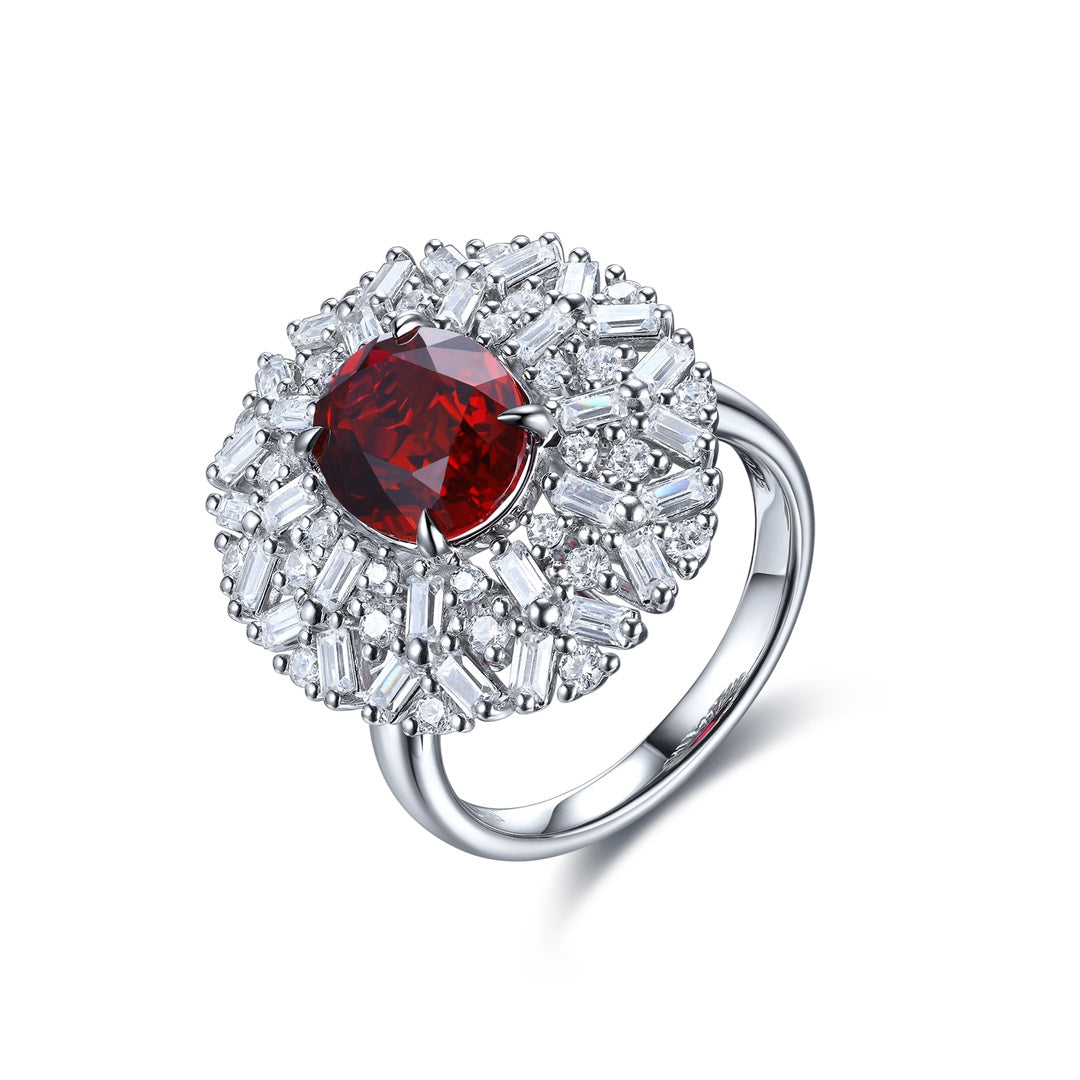 3.66 Ct Oval Cut Lab Ruby Art Deco Inspired Engagement Ring