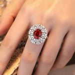 Load image into Gallery viewer, 3.66 Ct Oval Cut Lab Ruby Art Deco Inspired Engagement Ring
