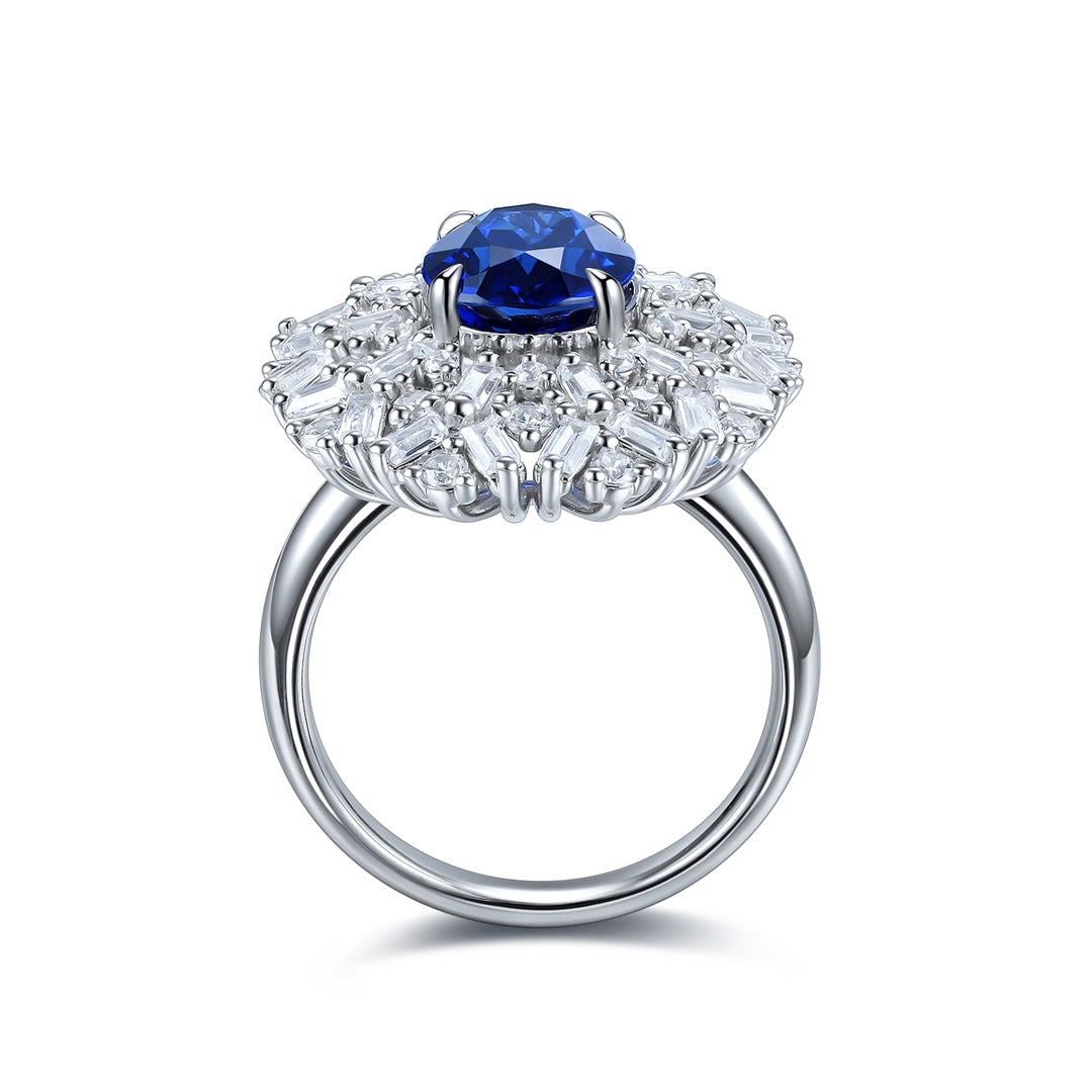 3.5 Ct Oval Cut Lab Blue Sapphire Art Deco Inspired Engagement Ring