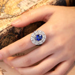 Load image into Gallery viewer, 3.5 Ct Oval Cut Lab Blue Sapphire Art Deco Inspired Engagement Ring
