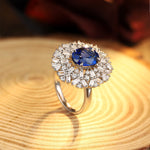 Load image into Gallery viewer, 3.5 Ct Oval Cut Lab Blue Sapphire Art Deco Inspired Engagement Ring
