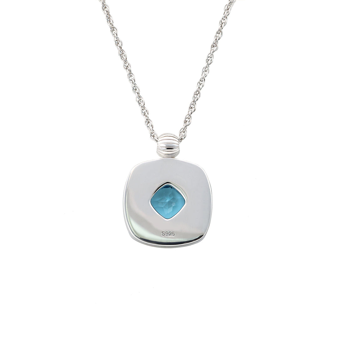 Cushion Blue Topaz & Nacre Pendant Necklace