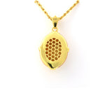 Load image into Gallery viewer, Brushed Gold &amp; Nacre  Filled Oval Lapis Lazuli &amp; CZ Pendant Necklace
