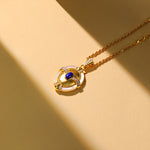 Load image into Gallery viewer, Brushed Gold &amp; Nacre  Filled Oval Lapis Lazuli &amp; CZ Pendant Necklace
